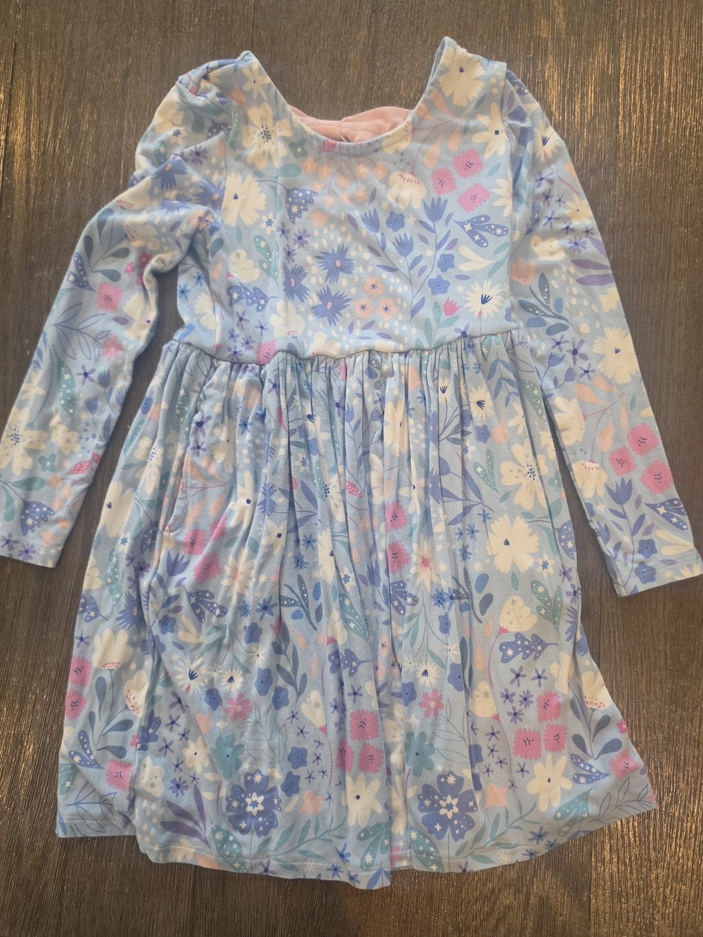 Little Sleepies Play Floral Long Sleeve Dress in Light Blue and Pink
